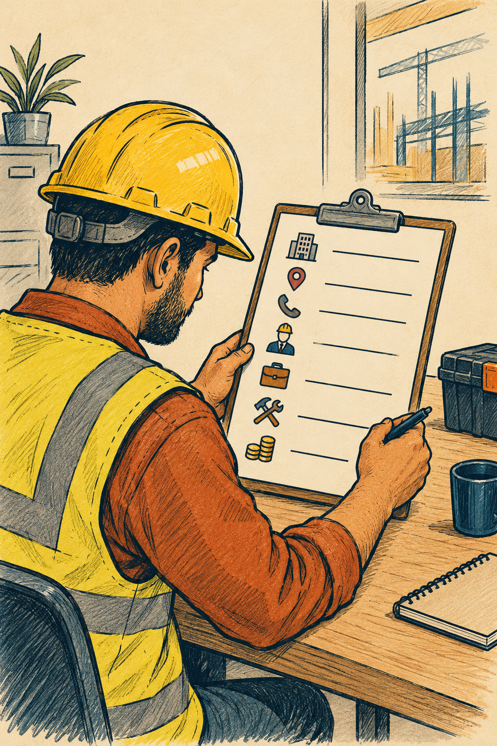 Worker organizing employer details on a clipboard