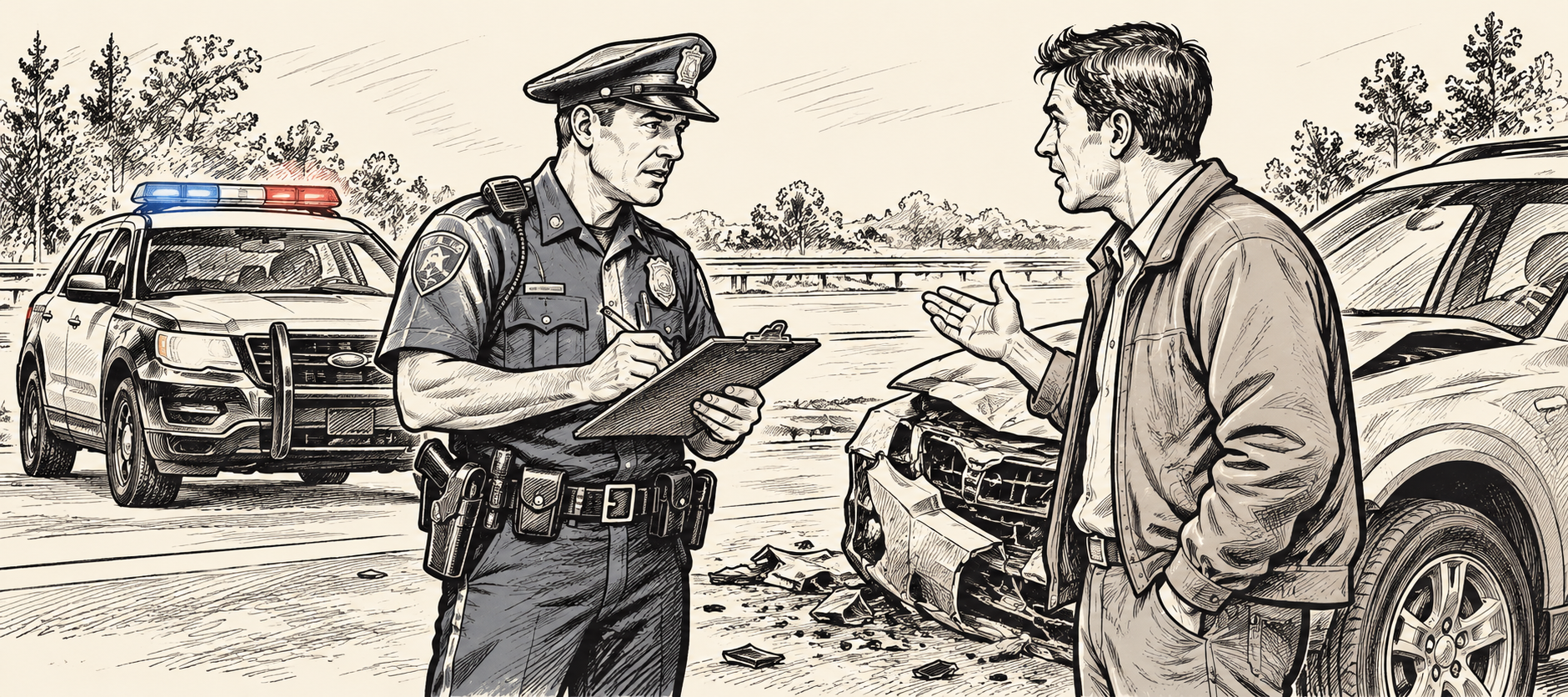 Police officer speaking with a driver after a crash