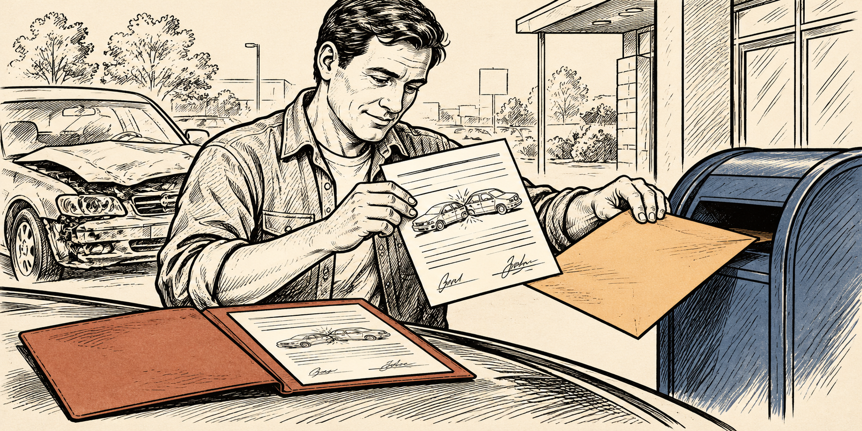 Driver mailing a signed crash report and keeping a copy